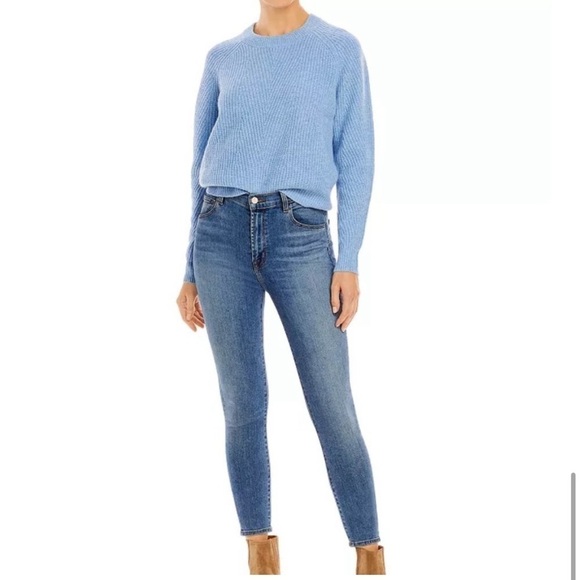 AQUA Cashmere Ribbed Cashmere Sweater-Heather Blue Small - Picture 3 of 3